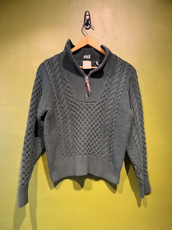 Kith Sweaters - Kith Cable Knit Half-Zip Sweater - Dark Green